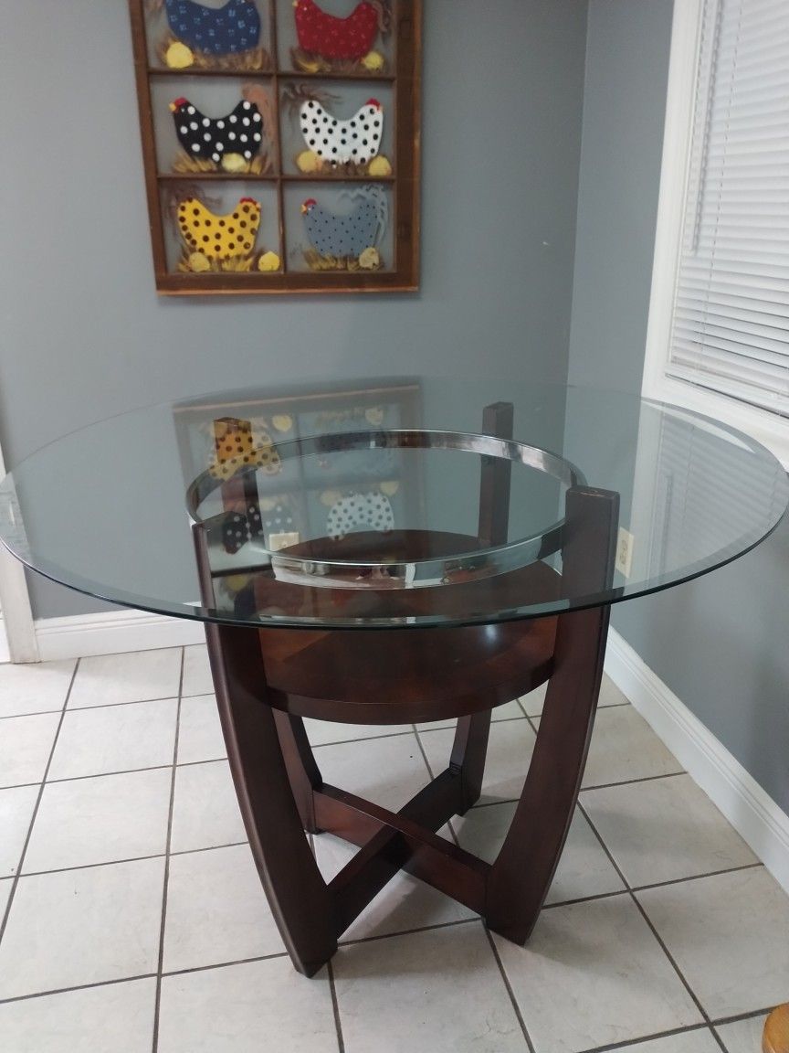 48" Round Real Wood And Glass Table. 36"H