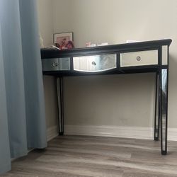 Mirrored table with 3 drawers - $175
