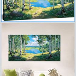 Forest Large Wall Art for Living Room Blue Lake and Green Trees Modern Canvas Prints Mountain Landscape Artwork for Bedroom Office Kitchen Home Decor 