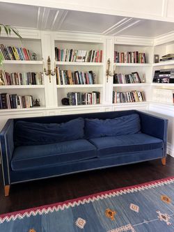 Luxury Navy Blue Velvet Sofa – Brass Nailhead Trim – NYC SoHo $1,800 OBO