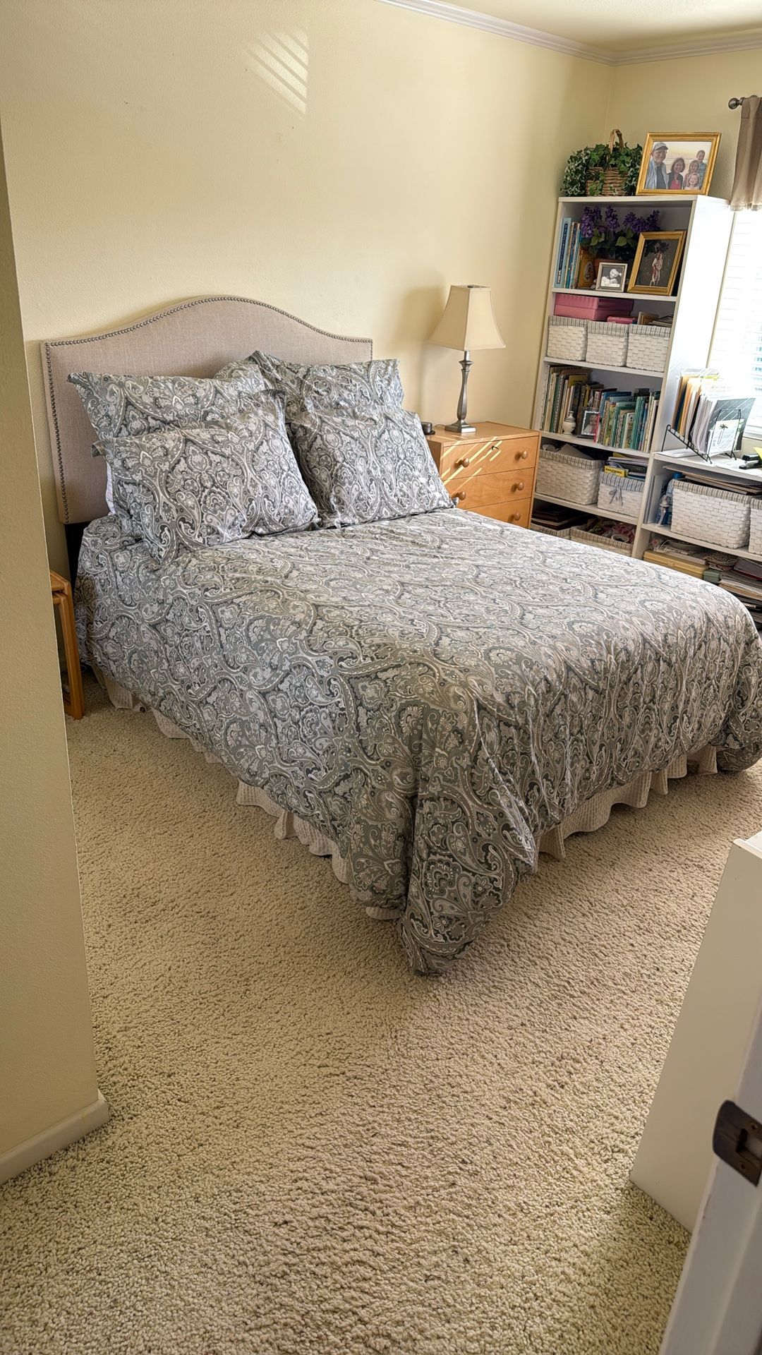 Double Bed and Linen Headboard 