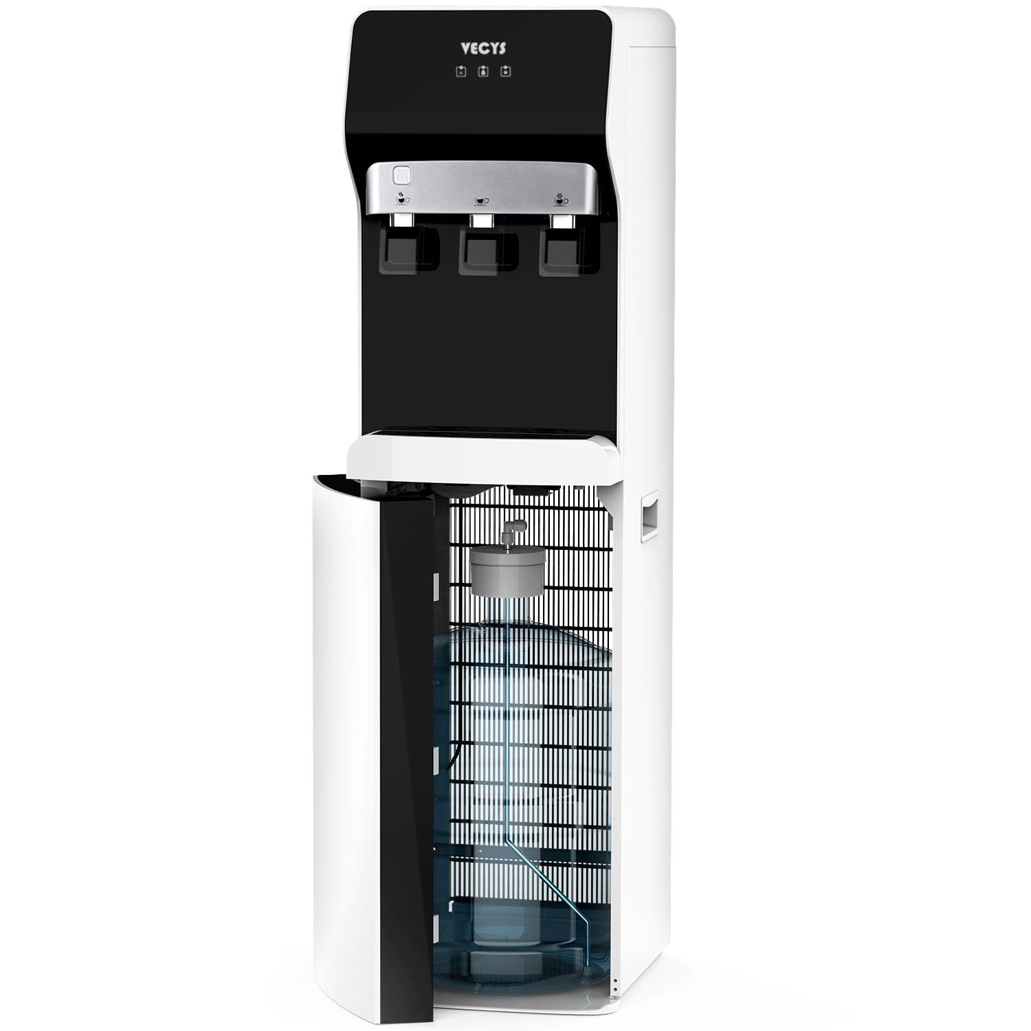 VECYS Bottom Loading Self Cleaning Water Dispenser 5 Gallon 3 Temperature, Child Safety Lock & Nightlight, 304 Stainless Steel Reservoirs and Water In