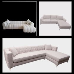 BRAND NEW 11x6ft And 11x11ft OR 6x13x6ft SECTIONAL COUCHES CHAISE, WHITE FABRIC MADE 