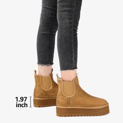 Brown Platform Slip-On Ankle Boots