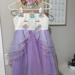 Girls Unicorn Dress and headband  Halloween Costume 
