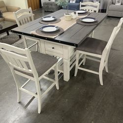 Farmhouse Dining Set - Counter Height Table & 4 Chairs
