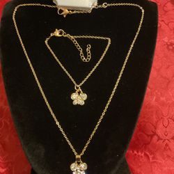 Gold Necklace And Bracelet Set W/butterfly Pendant With Rhinestones 