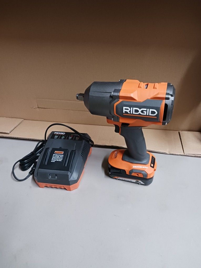 Rigid 18 Volt Brushless High Torque 1/2 Inch Impact Kit Including Battery And Charger