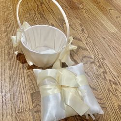 Wedding Flower Girl Basket & Ring Bearer Pillow (Ivory)