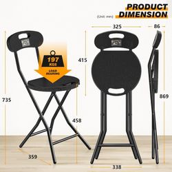 Folding Bar Stool with Backrest, 18-Inch Heavy Duty Foldable Stool with Built-in Handle, 434 lbs Capacity Portable Counter Height Chair for Kitchen,