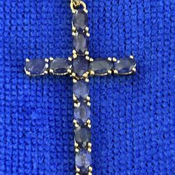 Blue Sapphire Cross Necklace 