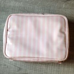 Victoria's Secret Baby Pink & White Striped Heritage Cosmetic Travel Bag