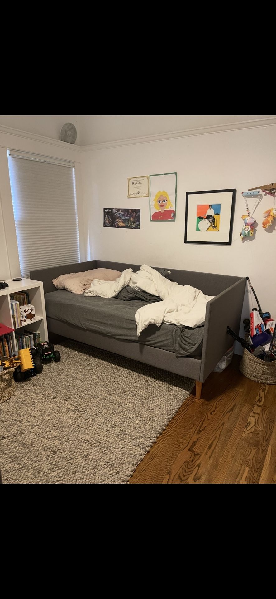 2 Twin Beds Gray Fabric