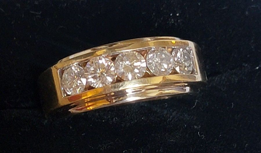 Men's 2.2 CT Genuine 5 Diamond 14k Solid Gold Ring 12