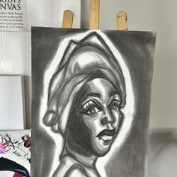 Charcoal Portrait Drawing 18x24 Panel Canvas 