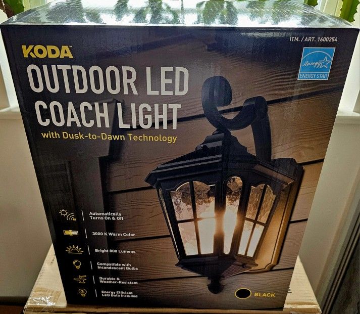 New Koda LED Coach Wall Light Lantern Dusk to Dawn Black - Outdoor Lighting Fixture
