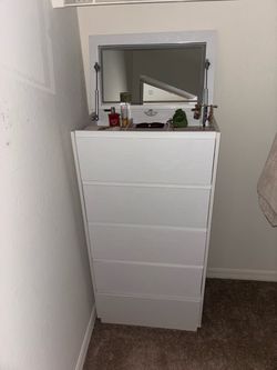 White Dresser with Flip-Up Mirror Vanity Top