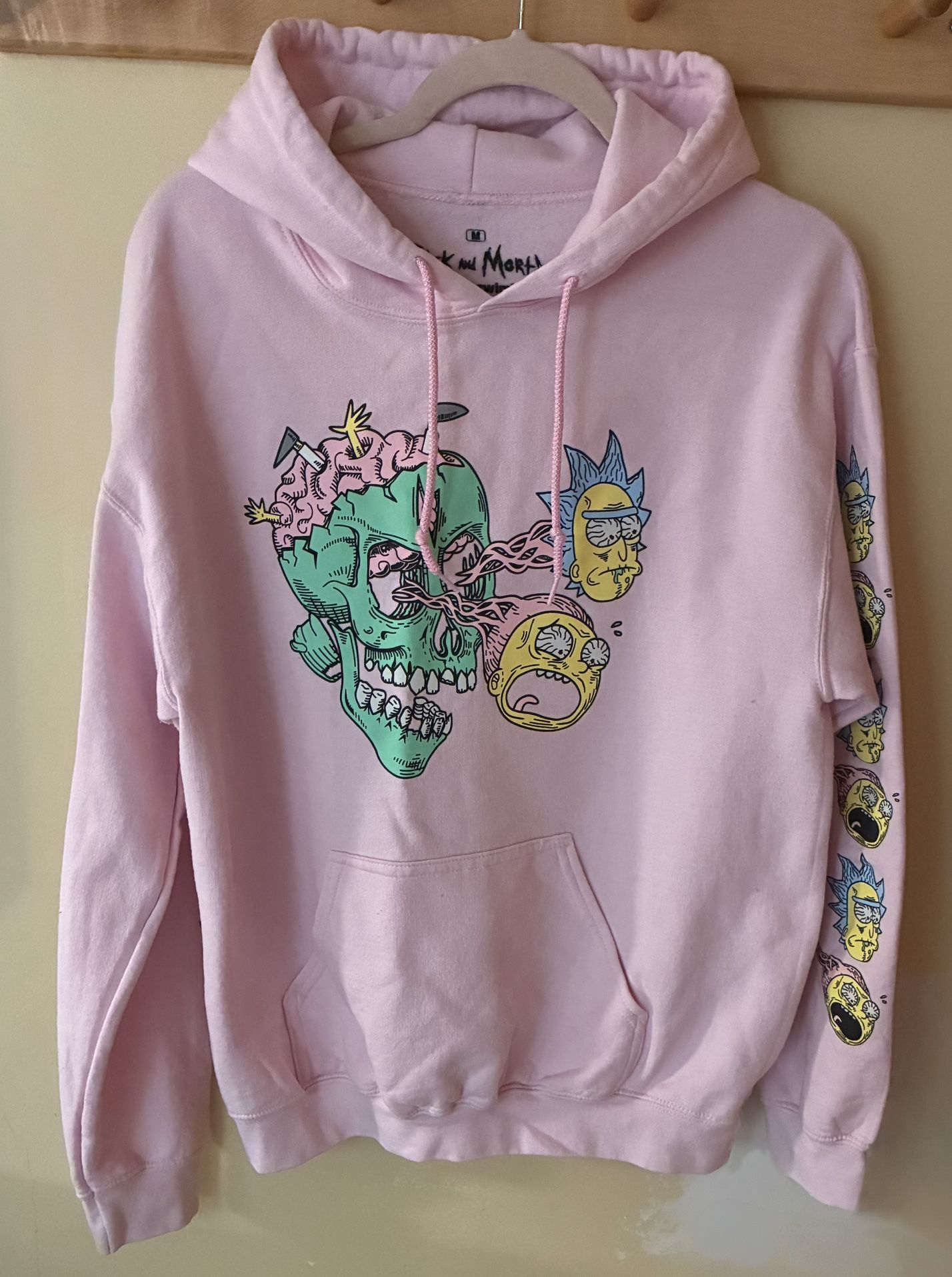 Rick and Morty Hoodie Pink Skull Adult Swim Pullover Size M Cartoon Network 
