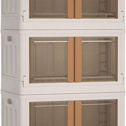 HAIXIN Plastic Storage Bins with Clear Door & Lid, 100Qt Large Capacity Folding Storage Bins for Craft and Home Storage, Stackable Storage Box with Wh