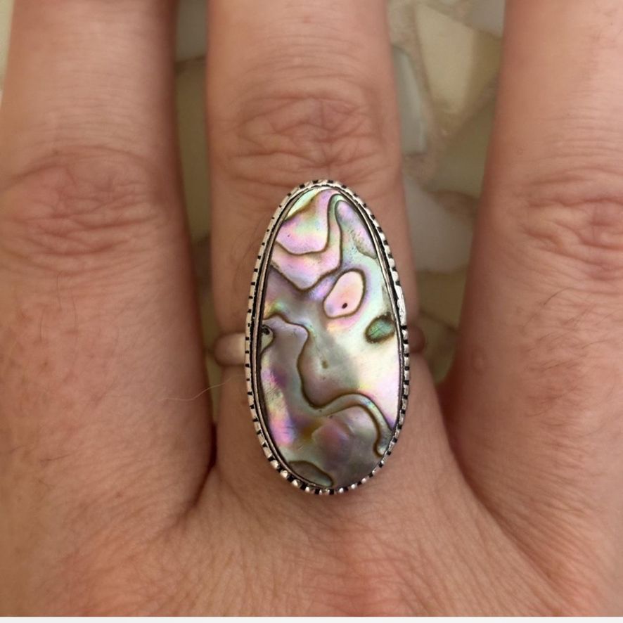 925 Sterling Silver Abalone Shell Ring 8.5