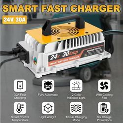 (Brand New in Box)  24V 30A Forklift Battery Charger with LED Light Smart Golf Charger with Anderson Plug & Lead Acid Battery Charger for Floor Scrubb