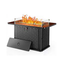 43-Inch Rectangular Propane Fire Pit with 60,000 BTU Output, Outdoor Gas Fire Pit Table Premium for Outside Patio with 304 Stainless Steel H-Burner, G
