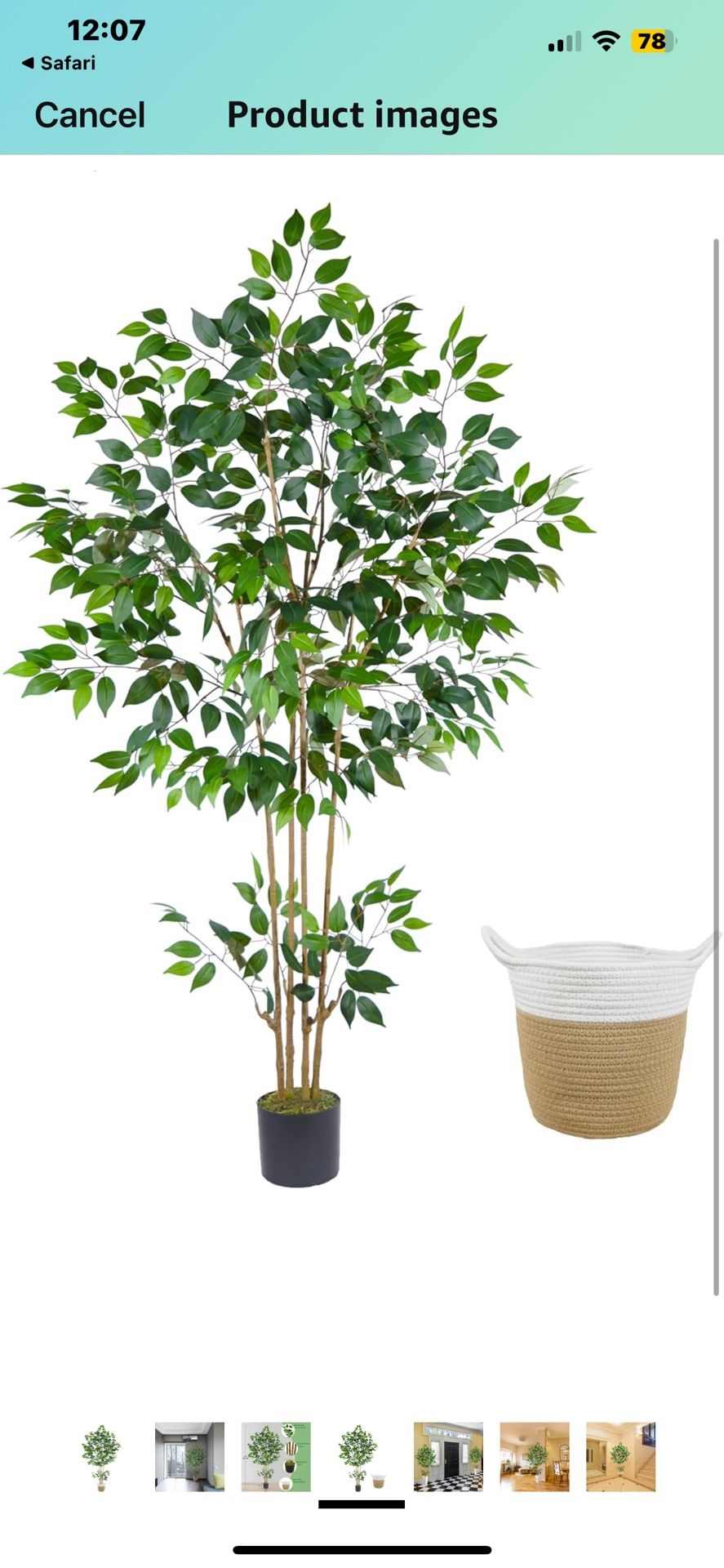 Plantas Artificiales Artificial Ficus Tree, 6ft Tall Silk Fake Ficus Leaves Plant with Basket, Indoor Outdoor Faux Greenery Tree for Home Garden Offic