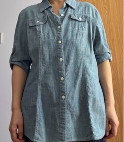 Chambray Button-Down Shirt with Chest Pockets