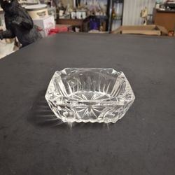 Vintage MCM Heavy Lead Crystal Ashtray Cristal D'Arques Styling W/Star Pattern & Ribbed Sides 4"x2"x1.5"H SEE DESCRIPTION 