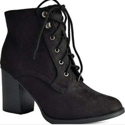 Black Suede Chunky Heel Booties
