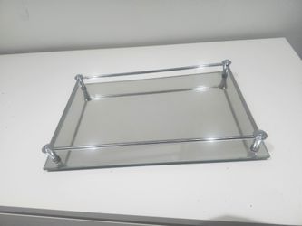 Mirrored Vanity Tray with Chrome Rails 9"×14"