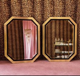 Art deco Octagonal Gold and Black Wall Mirrors – Set of 2