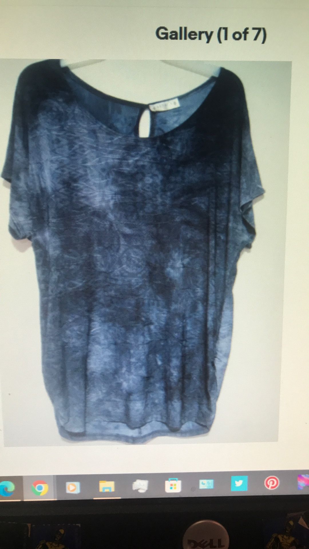 Agenda Top Women's Large Short Sleeve Wavy Dark Blue Geometric Casual Tee Shirt