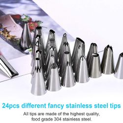 BRAND NEW 24  different stainless steel icing tips