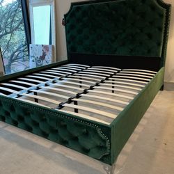 Green Velvet Platform Bed Frame King Size 