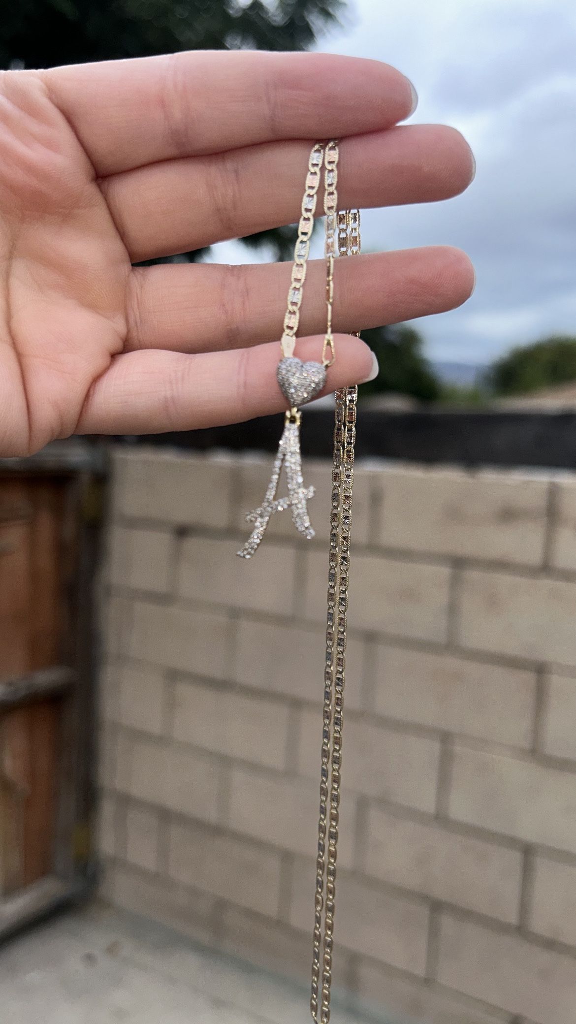 14kt Chain, Diamond “A” Pendant With Heart
