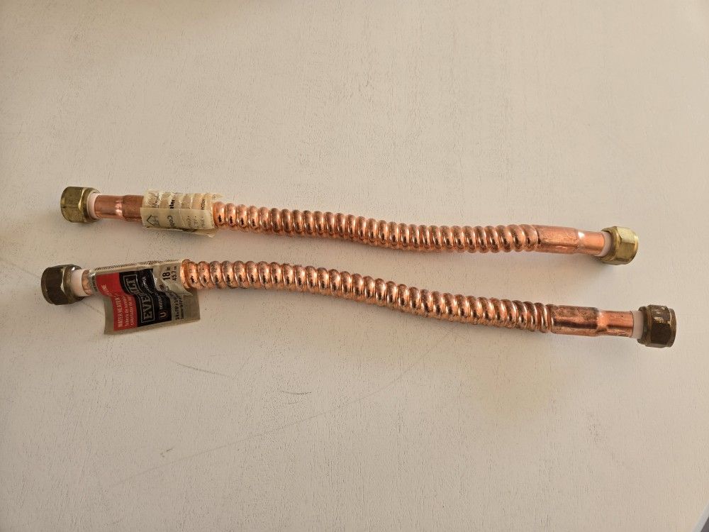 Copper Flexible Hot Water Heater Lines Pipes Threaded Screw