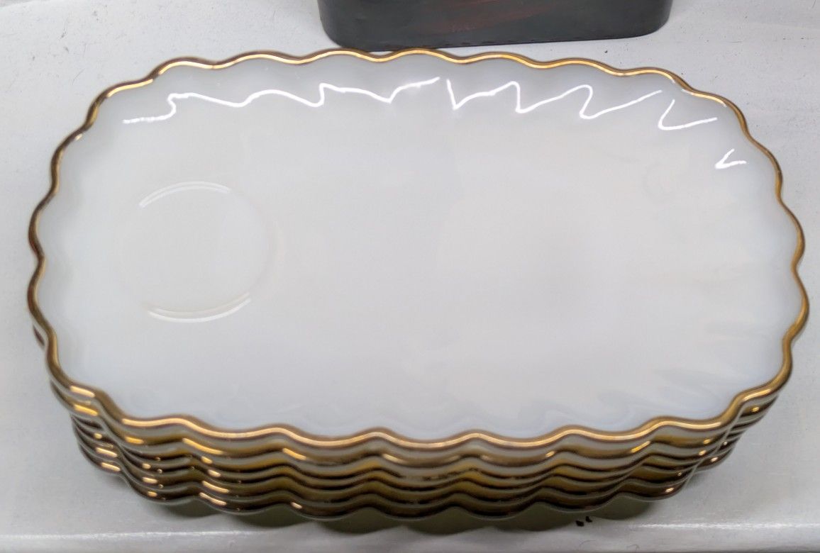 Vintage Fire King Anchor Hocking Milk Glass Plates Rachel Pattern (read description)