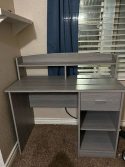 Grey Wooden  Desk with Shelves