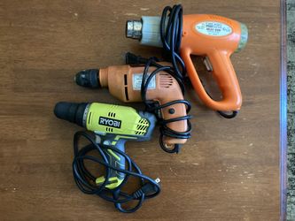Electric Drills (Ryobi/Chicago) And Heat Gun Set $70