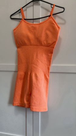 Orange Ribbed Seamless Active Romper