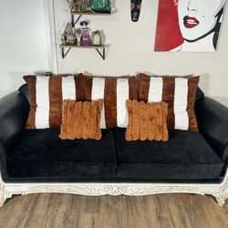 Leather And Velvet Couch (Delivery Available)