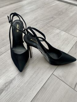 Aldo Pointed Toe Ankle Strap Black Heels