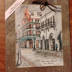 Great Vtg  Archie Boyd New Orleans Bourbon Street print 12 7/8"x 10" Mat 11x14"