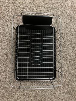Dish drying rack with removable drain tray & utensil holder