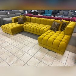 ARIANA Mustard VELVET DOUBLE CHAISE SECTIONAL