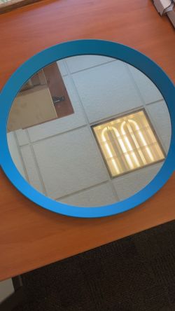 Round Mirror w/Blue Plastic Trim