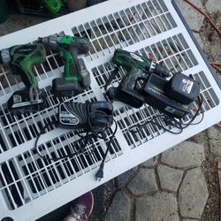 3 Hitachi Drills With Batteries 2 Chargers For One Two Slide On No Charger