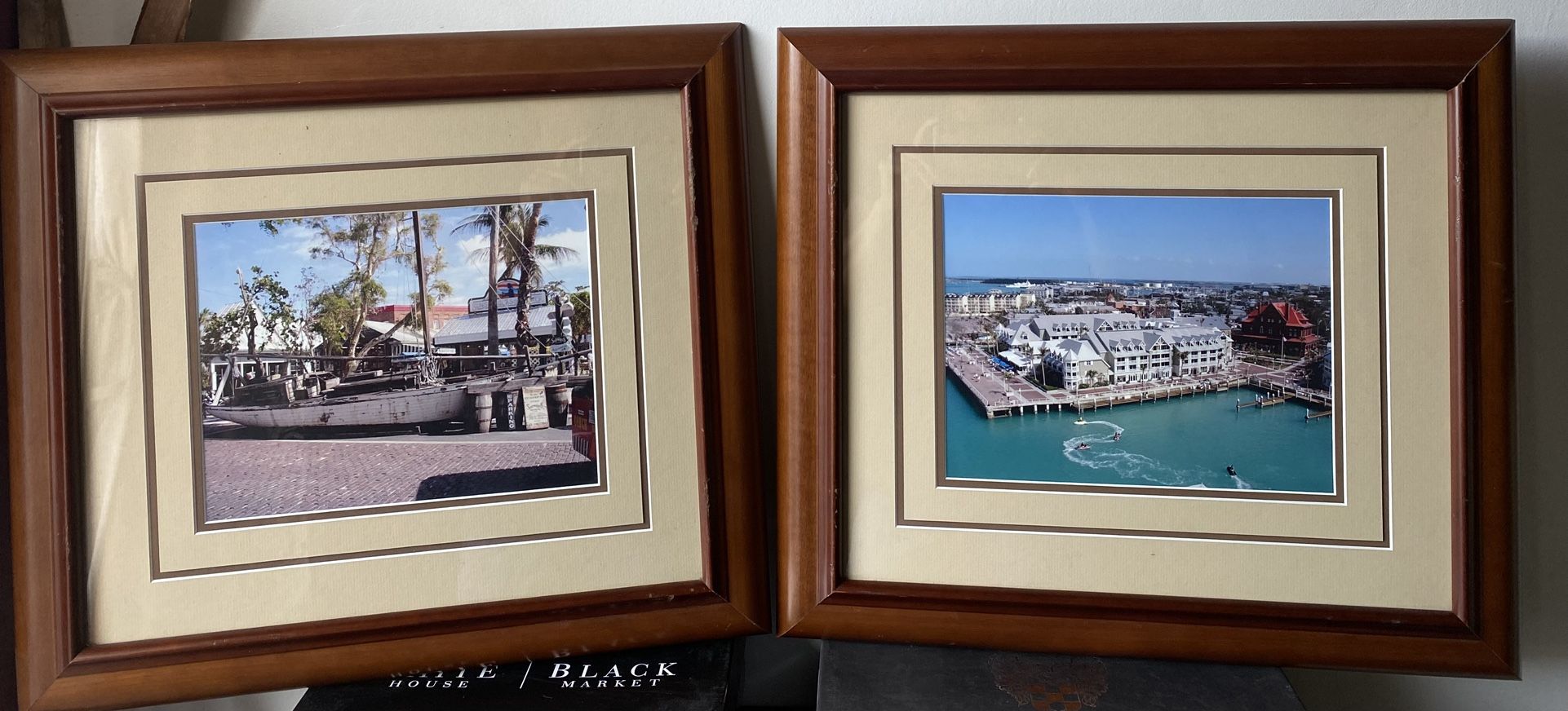 Two Set Antique Art Framed By " Gallery Art 16th Anniversary " 1. 1 is a European city in the middle of the Ocean: 1 is A Parked Boat /store