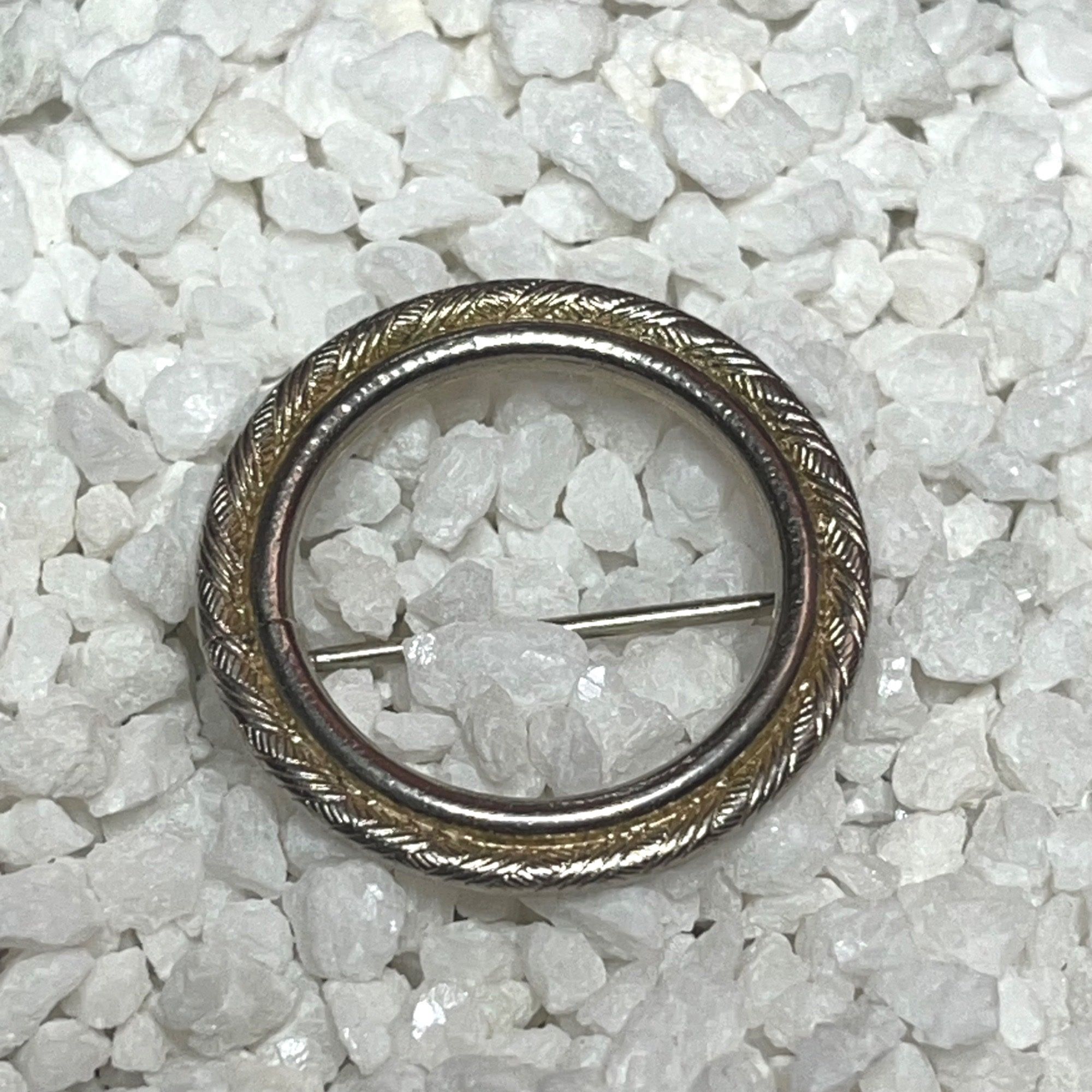 Vintage Round Gold-Tone Brooch Pin With Etched Design